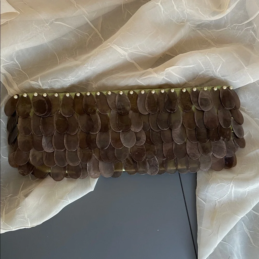 Genuine Capiz shells clutch purse olive green